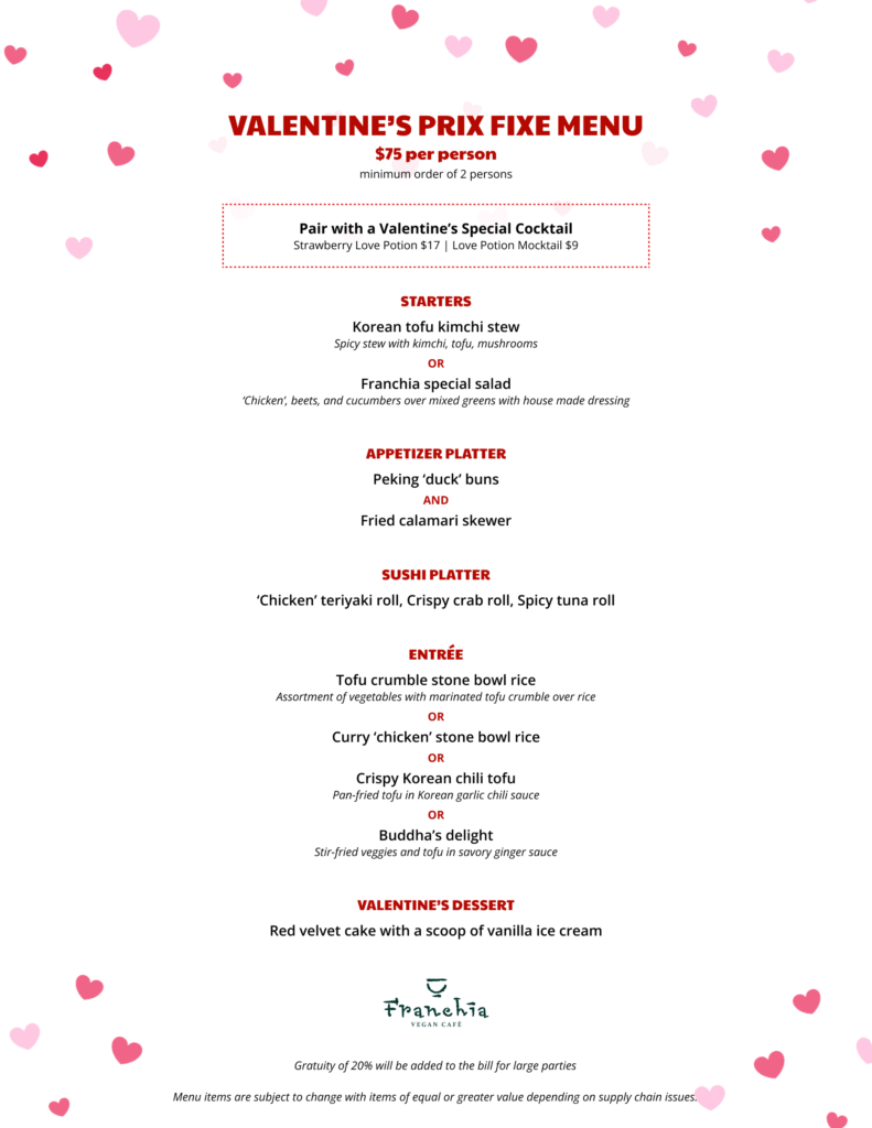 Valentine's prix fixe menu